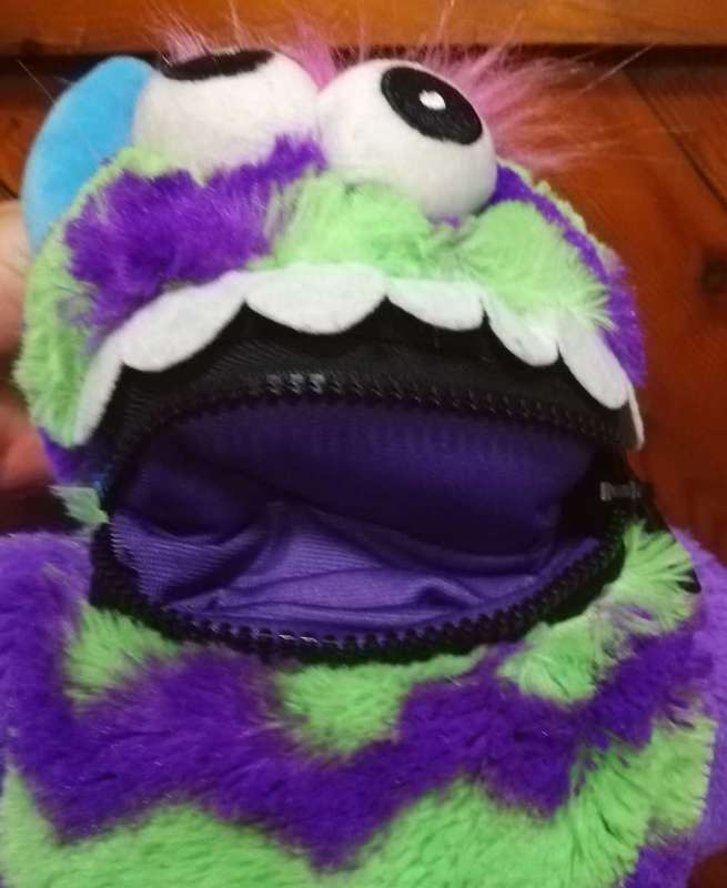 Purple & Green Colour Worry Monster Plush Soft Toy - Loves Eating Your Worries! 30cm.