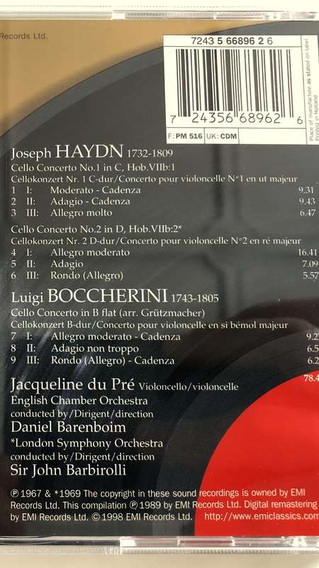 Great Recordings of the Century: Haydn, Boccherini, Jacqueline do Pre. EMI Classic. Import CD.