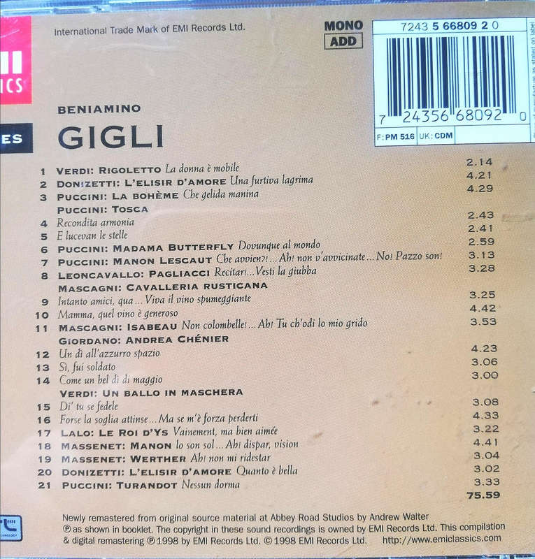 Opera Heroes. Beniamino Gigli. EMI Classics. CD.