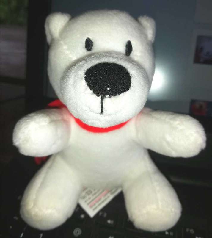 Collectable Smiling Coca-Cola Teddy Bear with Red Coca-Cola Scarf. 11cm.