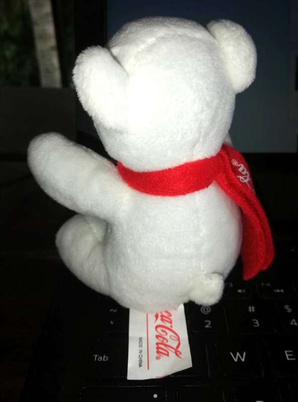 Collectable Smiling Coca-Cola Teddy Bear with Red Coca-Cola Scarf. 11cm.