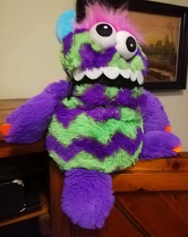 Purple & Green Colour Worry Monster Plush Soft Toy - Loves Eating Your Worries! 30cm.