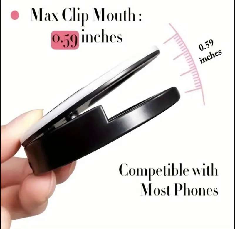 Pink Clip-On Selfie Ring Light  Battery Powered (2 x AAA)
