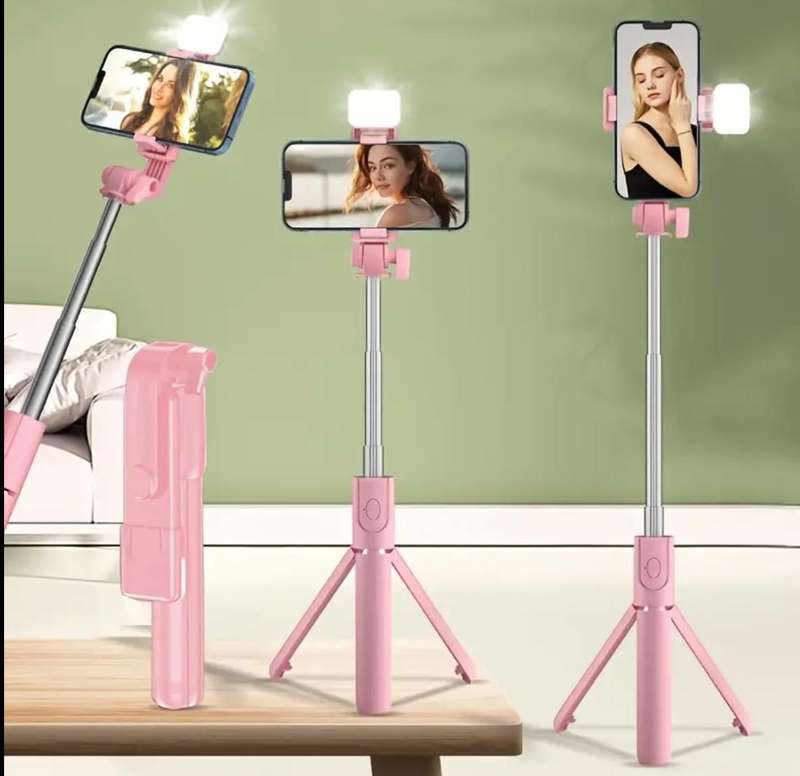 Tripod Selfie Stick with Light & Remote - Pink