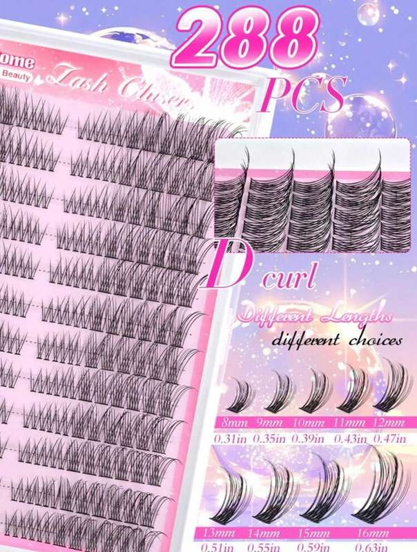 288pcs Cat Eye Lash Kit 816mm D Curl | Bond & Seal Adhesive + Tweezers | Left & Right Lash Segments