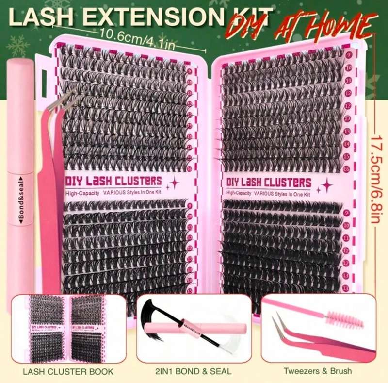 800pcs DIY Cluster Lash Kit  30D/40D/60D/80D | 916mm | With Tweezers, Bond & Seal Adhesive