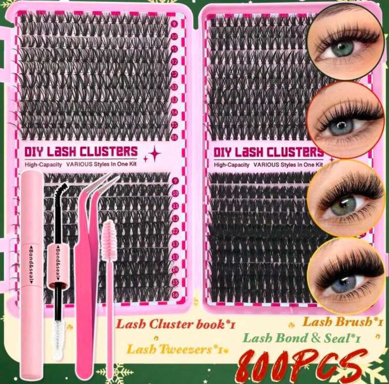 800pcs DIY Cluster Lash Kit  30D/40D/60D/80D | 916mm | With Tweezers, Bond & Seal Adhesive