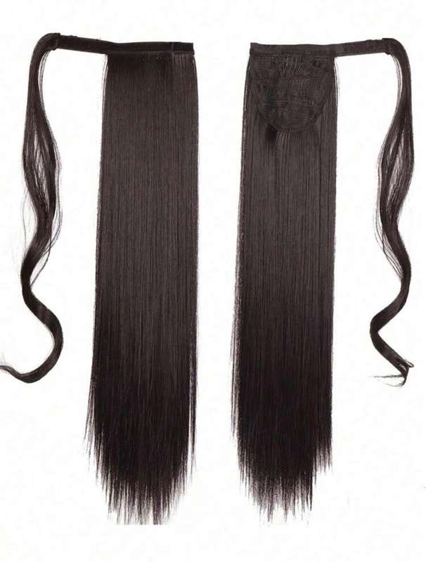 34-Inch Wrap-Around Ponytail Extension  Black Brown | Synthetic Hair | Sleek & Voluminous