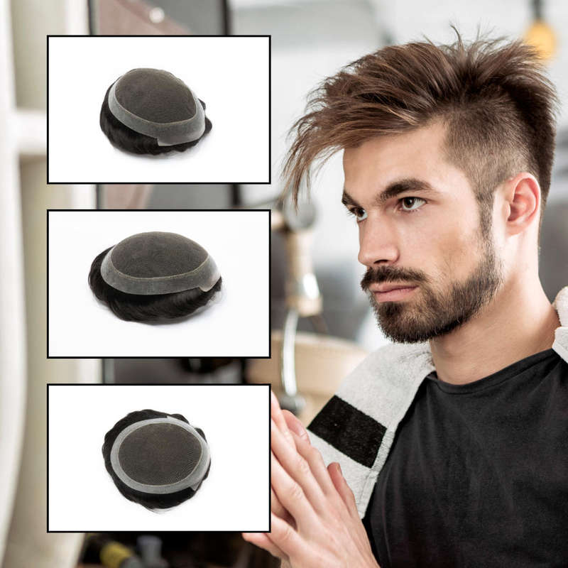 Men's Australia Base Hair System  6x8" | PU Perimeter & Swiss Lace | 6" European Remy Human Hair