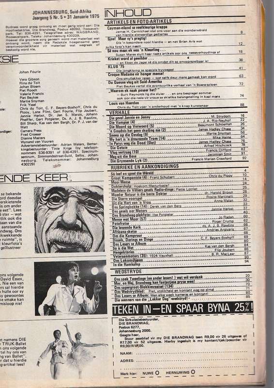 Lot van 3 Brandwag tydskrifte - 2 Mei 75 / 7 Nov 75 / 31 Jan 75