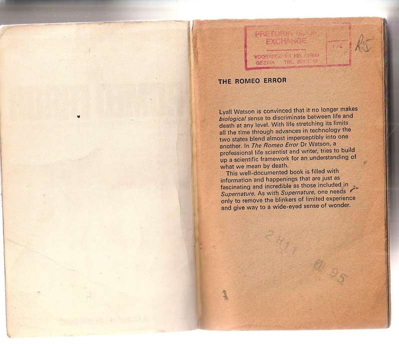 The Romeo Error - Lyall Watson - Companion abot life and afterlife