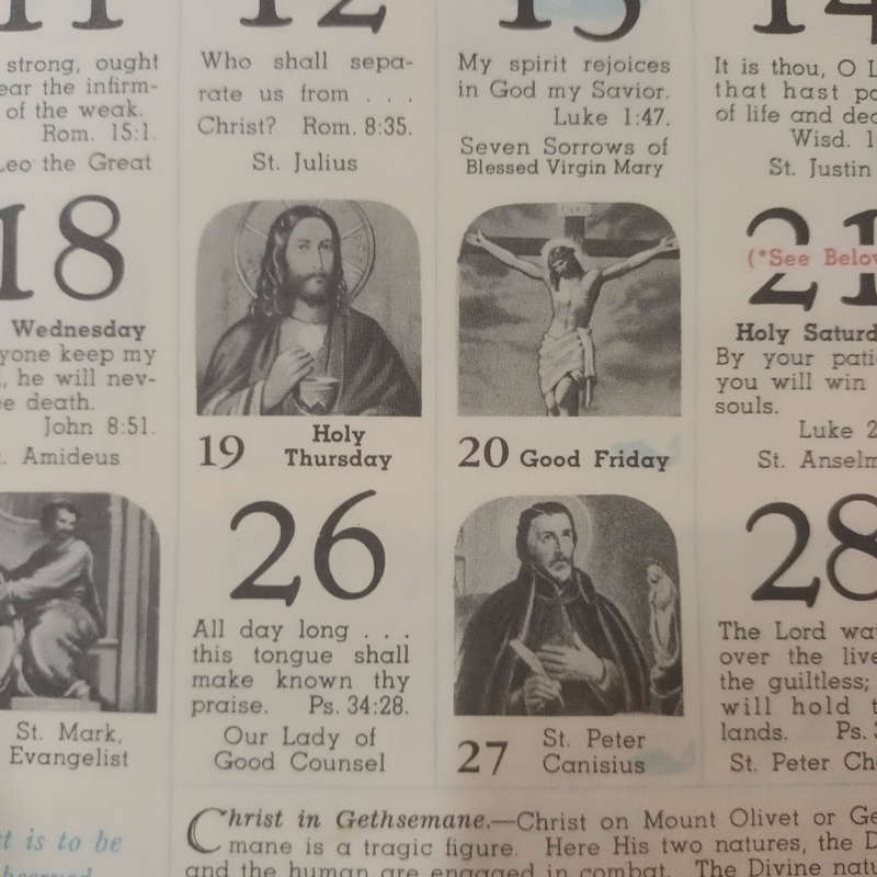 Church Art Calender for the Catholic Home 1962