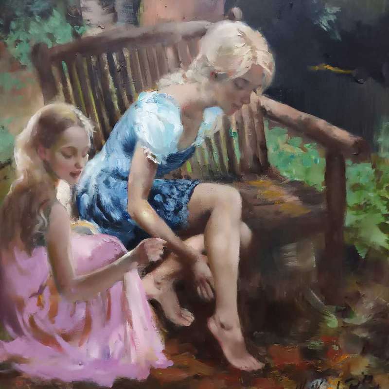 Marie Vermeulen Breedt painting 2 children in park