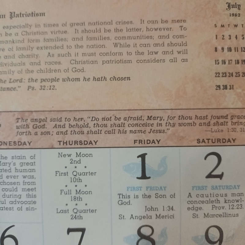 Church Art Calender for the Catholic Home 1962