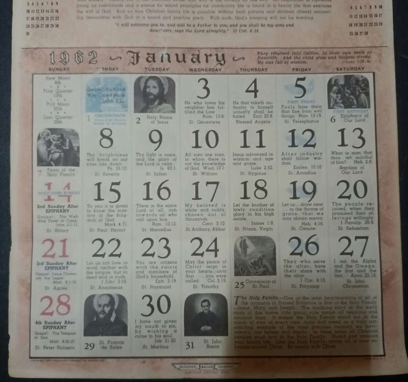 Church Art Calender for the Catholic Home 1962