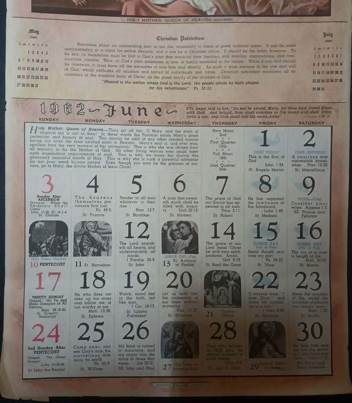 Church Art Calender for the Catholic Home 1962
