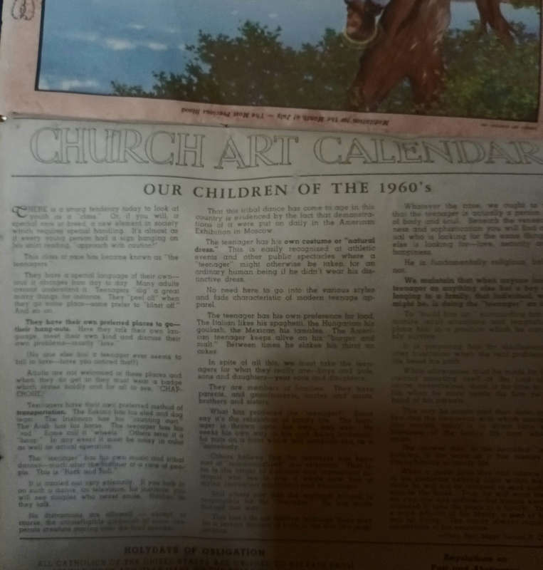 Church Art Calender for the Catholic Home 1962