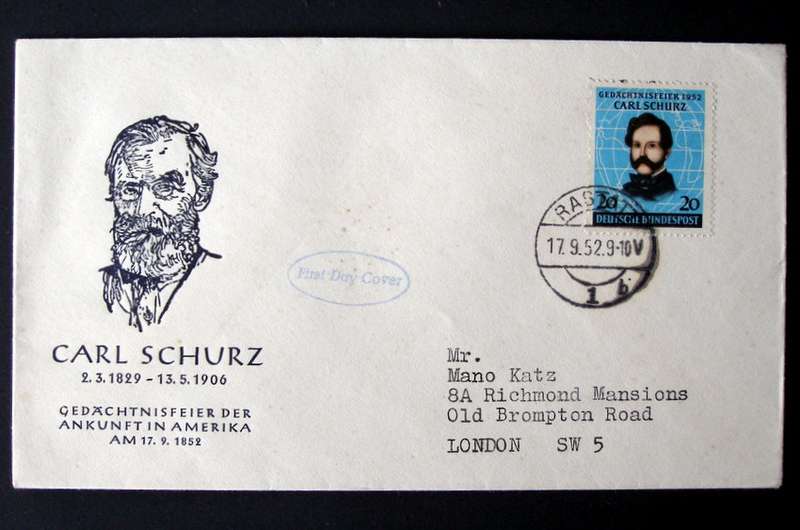 WEST GERMANY Cover - Centenary of Arrival of Carl Schurz in America 1952