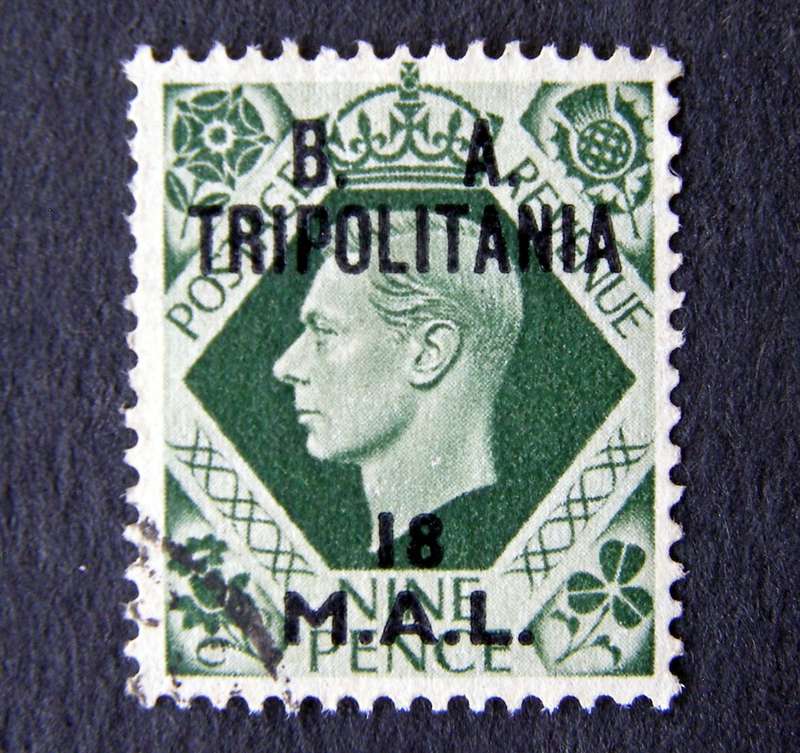 TRIPOLITANIA BRITISH ADMINISTRATION - 18MAL on 9d. green 1950