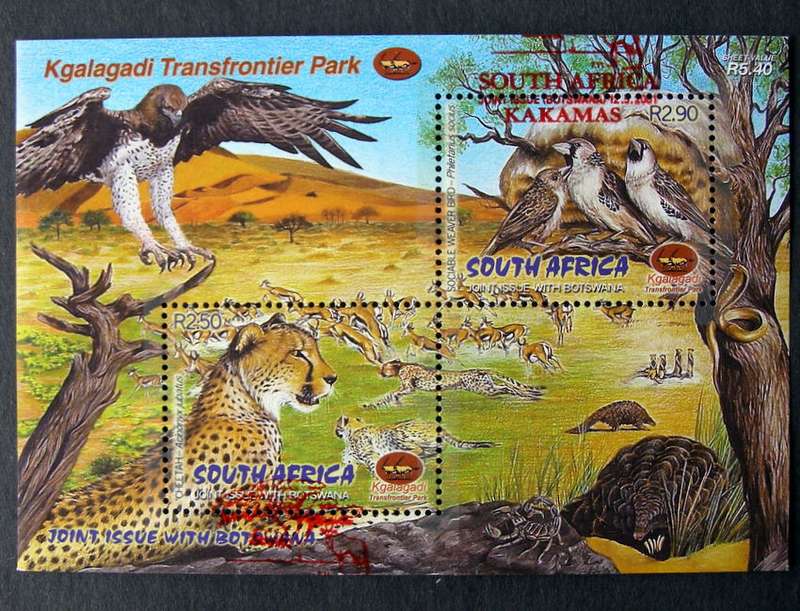 SOUTH AFRICA Miniature Sheet (First Day Cancel) - Kgalagadi Transfrontier Park 2001 //Birds//Animals
