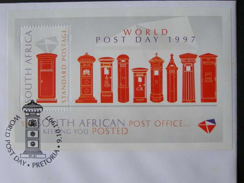 SOUTH AFRICA Cover - World Post Day Miniature Sheet 1997