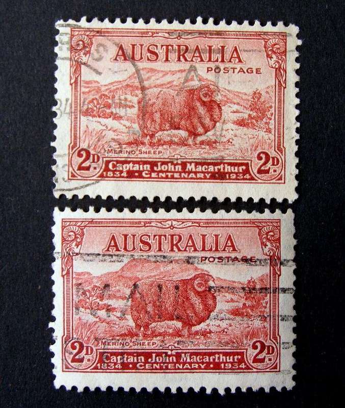 AUSTRALIA - Sheep Farming (two printings, one with shaded mountain) 1934