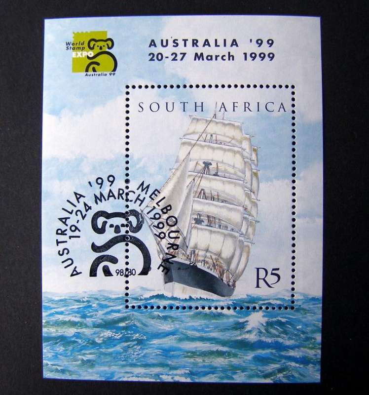 SOUTH AFRICA Miniature Sheet (CTO) - World Stamp Exhibition Expo Australia 1999 //Ships
