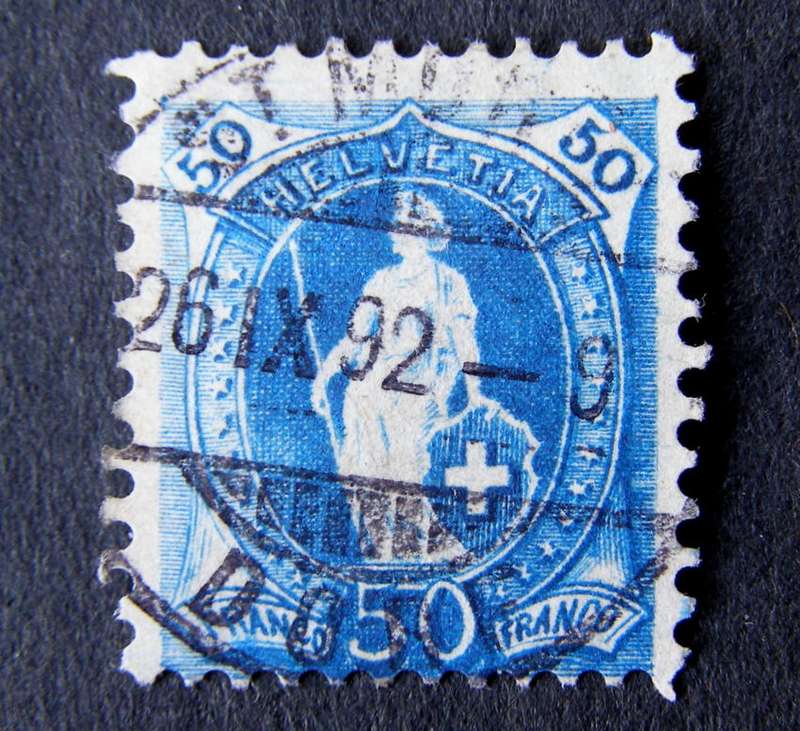 SWITZERLAND - Helvetia 50c. Blue 1882