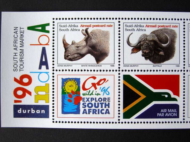 SOUTH AFRICA Mint Booklet Pane - Indaba '96 Big Five with Airmail Flag Tags and Adverts 1996
