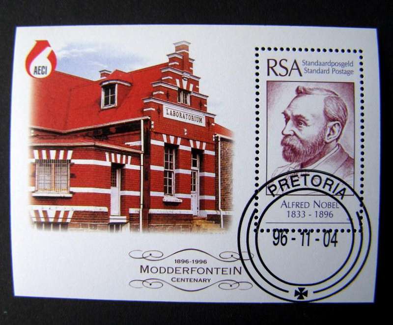 SOUTH AFRICA Miniature Sheet (CTO) - Centenary of Modderfontein, Alfred Nobel 1996