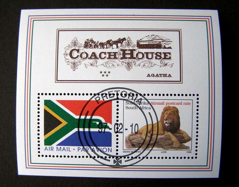 SOUTH AFRICA Miniature Sheet (CTO) - Agatha Coach House 1997 //Flags//Animals
