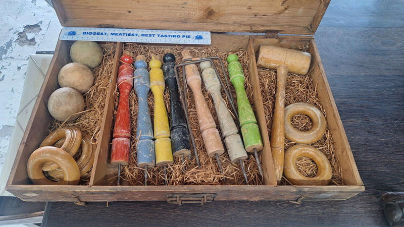 Vintage German Ring Toss Game Set  E.W. Matthes Berlin  Wooden Box  Complete