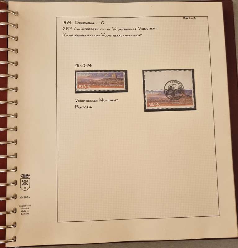 LINDER RING ALBUM WITH MINT/CTO RSA 1974-77 SINGLES, CONTROLS ETC. WINE SHEET 'MISSING DIE'. READ!!