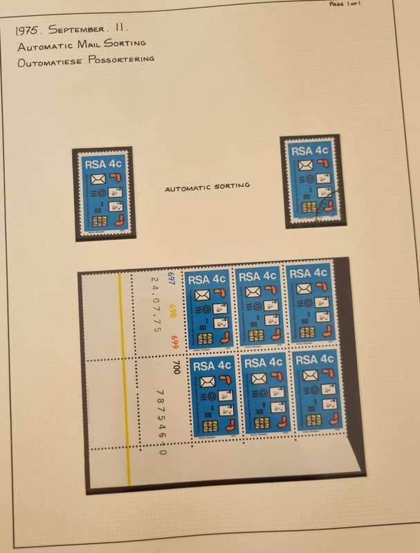 LINDER RING ALBUM WITH MINT/CTO RSA 1974-77 SINGLES, CONTROLS ETC. WINE SHEET 'MISSING DIE'. READ!!