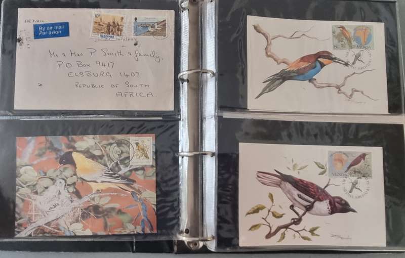 FDC ALBUM NO 2 WITH BIRD THEMATIC STAMPS ETC ON FDCs, COVERS, PCARDS ETC. AS PER IMAGES. NB: READ!