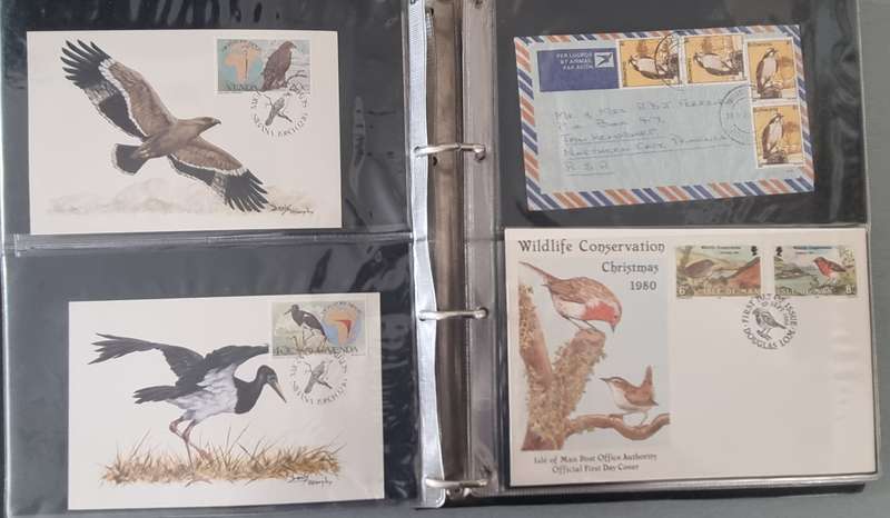 FDC ALBUM NO 2 WITH BIRD THEMATIC STAMPS ETC ON FDCs, COVERS, PCARDS ETC. AS PER IMAGES. NB: READ!
