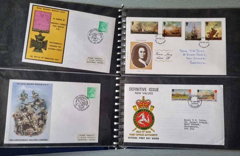 GB/ISLE OF MAN/JERSEY ETC IN ALBUM WITH FDCs, COMM COVERS ETC+ODD ROYAL ENGINEER COVERS SIGNED. READ