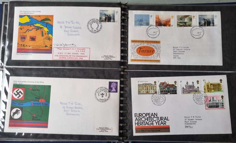 GB/ISLE OF MAN/JERSEY ETC IN ALBUM WITH FDCs, COMM COVERS ETC+ODD ROYAL ENGINEER COVERS SIGNED. READ