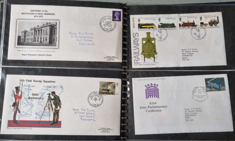 GB/ISLE OF MAN/JERSEY ETC IN ALBUM WITH FDCs, COMM COVERS ETC+ODD ROYAL ENGINEER COVERS SIGNED. READ