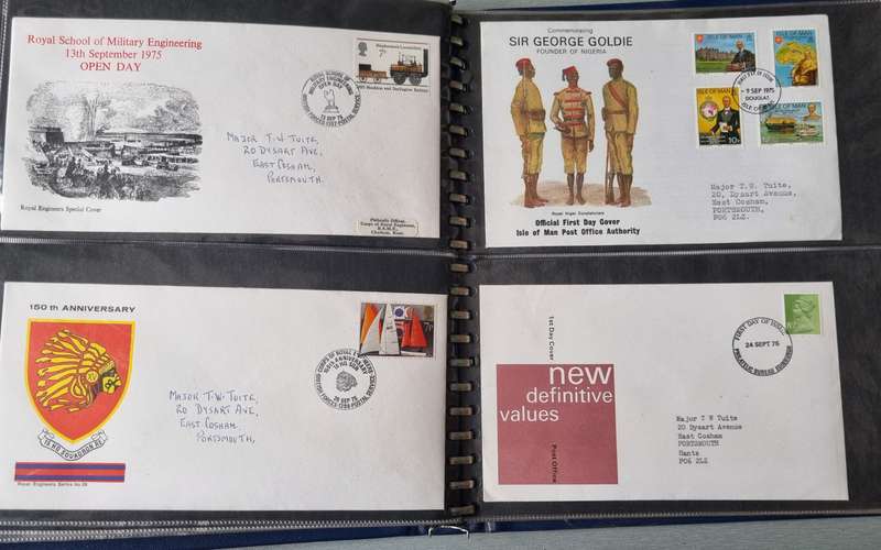 GB/ISLE OF MAN/JERSEY ETC IN ALBUM WITH FDCs, COMM COVERS ETC+ODD ROYAL ENGINEER COVERS SIGNED. READ
