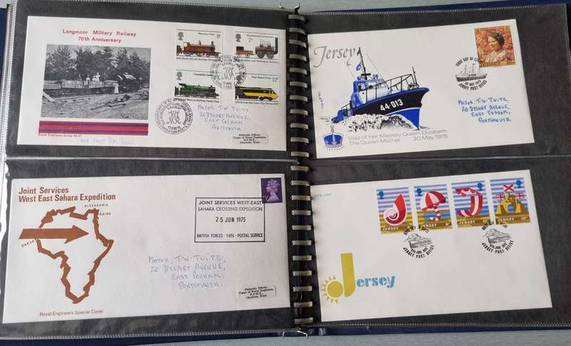 GB/ISLE OF MAN/JERSEY ETC IN ALBUM WITH FDCs, COMM COVERS ETC+ODD ROYAL ENGINEER COVERS SIGNED. READ