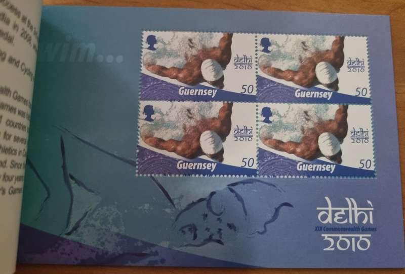 GUERNSEY 2010 COMMONWEALTH GAMES DELHI INDIA PRESTIGE BOOKLET MINT AND COMPLETE. SB95. LOVELY ITEM.