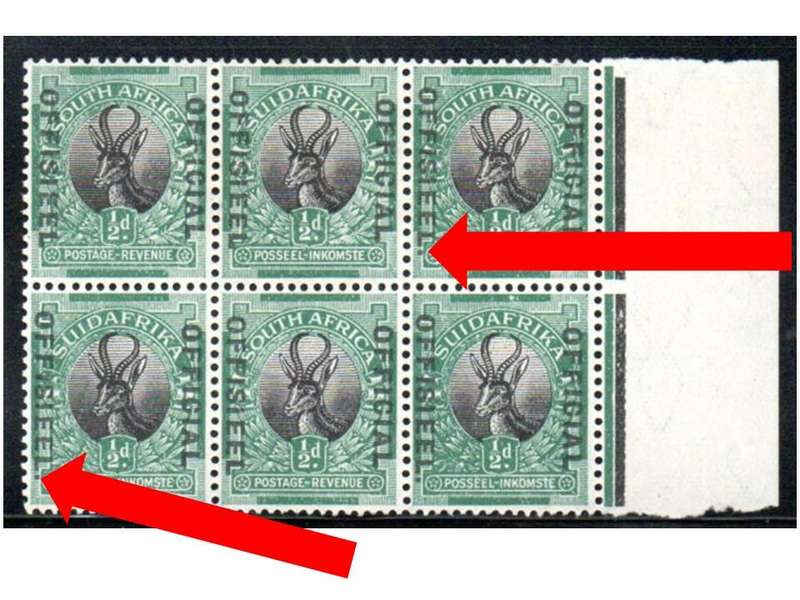Union 1929 1/2d official blk of (x6) mint 'stop after Offisieel on Eng/stop after Offisieel on Afr'
