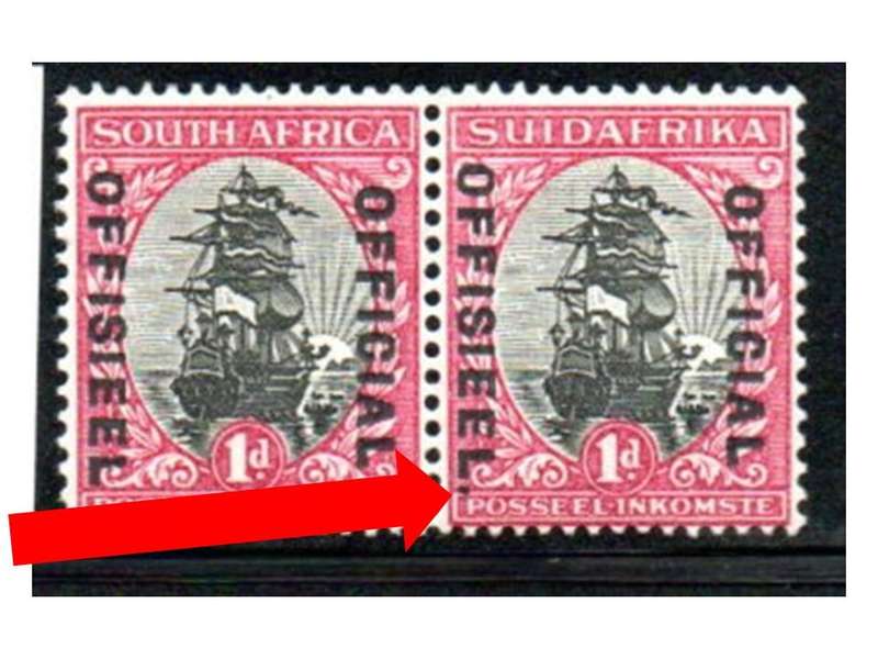 UNION 1930-47 1d OFFICIAL UMM PAIR WITH VARIETY 'STOP AFTER OFFISIEEL AFRI STAMP'. SACC13c. CV R1300