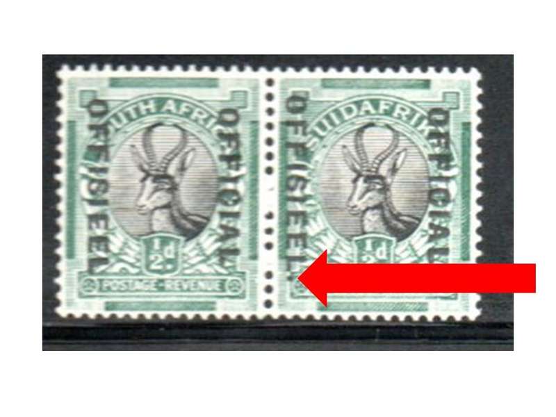 UNION 1930-47 1/2d OFFICIAL UMM PAIR VARIETY 'STOP AFTER OFFISIEEL ON ENGLISH STAMP' CC11c. CV R1200