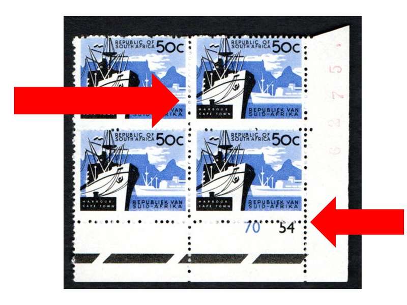 RSA 1962 DEF ISSUE 50c CONTROL BLK NO 70 54 WITH NICE 'PERF SHIFT' NO WMK. CC218. GREAT ITEM.