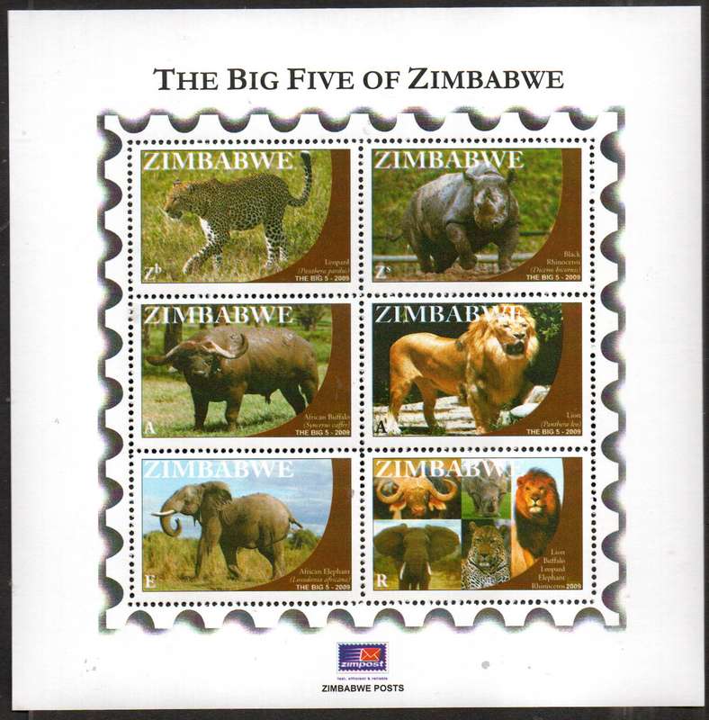 ZIMBABWE 2009 THE BIG FIVE UMM MSHEET. SGMS1283. CV GBP 15. LOVELY THEMATIC ITEM.