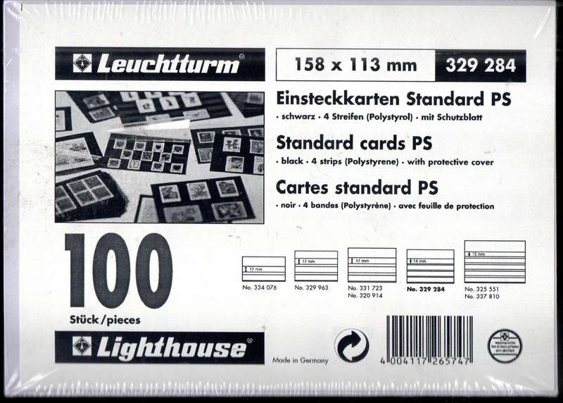 LIGHTHOUSE (X100) STANDARD STOCK CARDS STILL SEALED 158x113mm. BLACK. FOUR STRIPS. AS PER IMAGES.