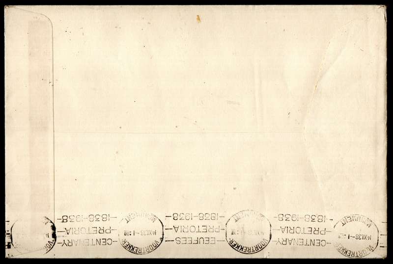 UNION 1938 VOORTREKKER COVER. AS PER SCANS. SLAGTERSNEK POSTMARKS.