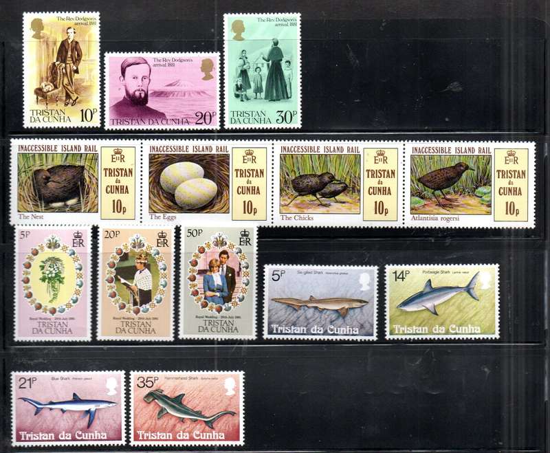 TRISTAN DA CUNHA SELECTION OF UMM SINGLES, MSHEETS ETC (SETS ETC). AS PER (X7) SCANS. THEMATICS ETC